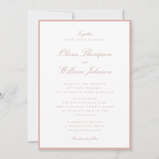 Convite Soft Peach Framed Wedding Invitation (Frente)