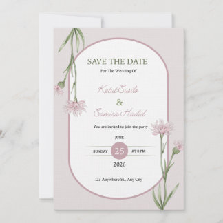 Convite Soft Pink Botanical Wedding Invitation