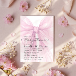 Convite Soft Pink Bow Script Baby Shower Invite