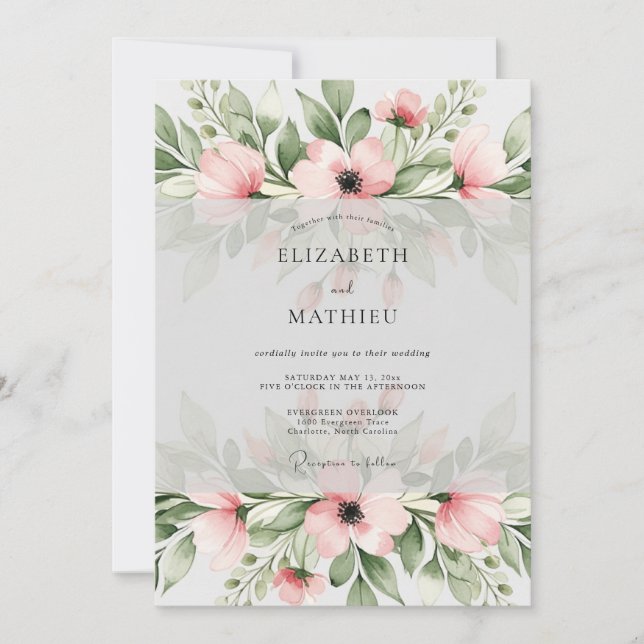Convite Soft Pink Charming Watercolor Wedding (Frente)