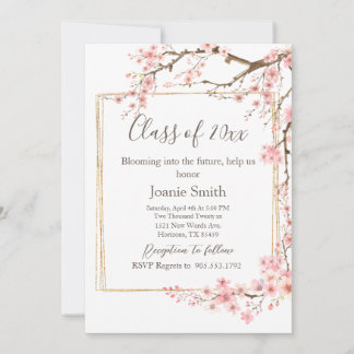 Convite Soft Pink Cherry Blossom Graduation