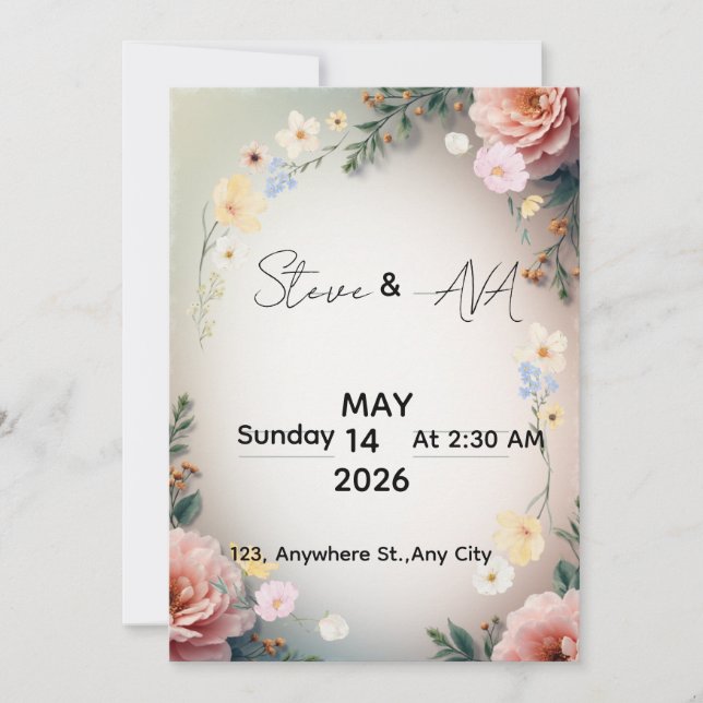 Convite Soft Pink Elegant Wedding Invitation (Frente)