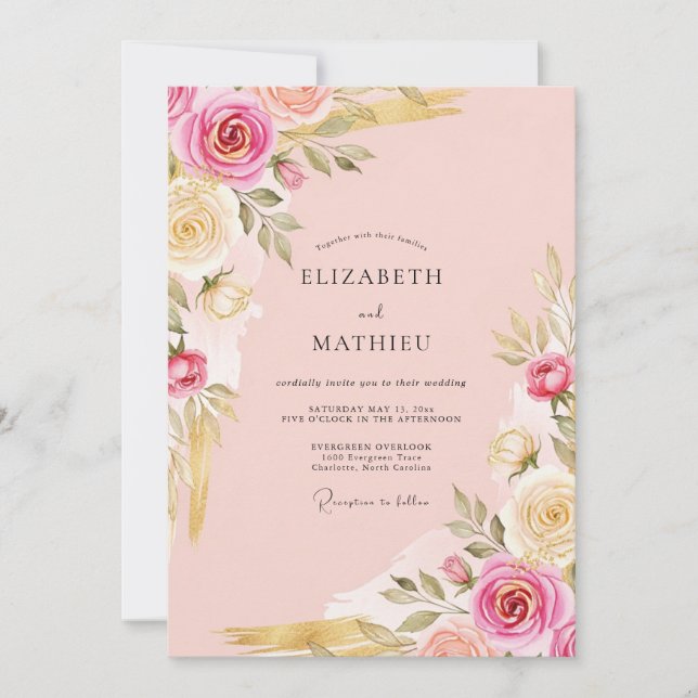 Convite Soft Pink Ornate Botanical Wedding (Frente)