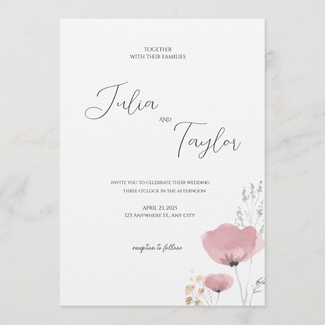 Convite Soft Pink Rose Wedding Invitation (Frente)