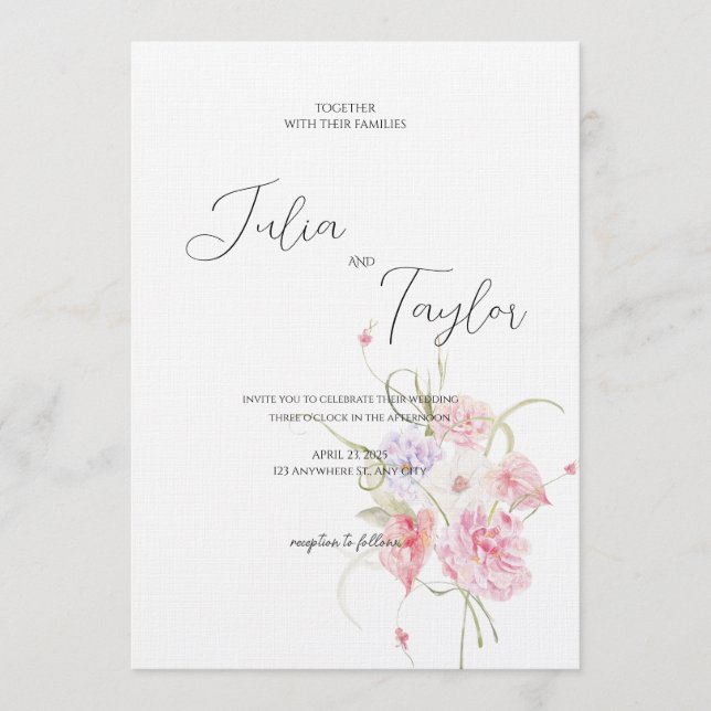Convite Soft Pink Rose Wedding Invitation (Frente)