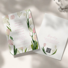 Convite Soft Pink Tulip QR Code Bridal Shower