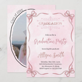 Convite Soft pink watercolor grade invitation with bow