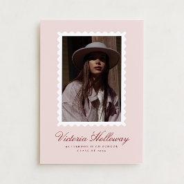 Convite Soft Pink White Stamp Graduation Announcement card