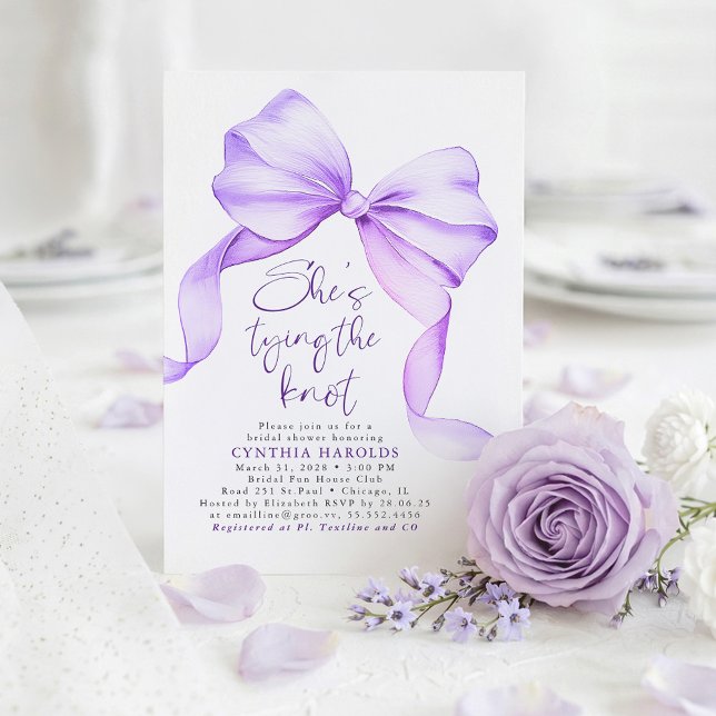 Convite Soft Purple Bow She's Tying the Knot Bridal Shower (Purple Bow Bridal Shower Invitations)
