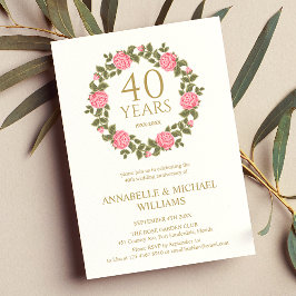 Convite SOFT ROSA GARLAND RUBY ANNIVERSARY 40th Wedding