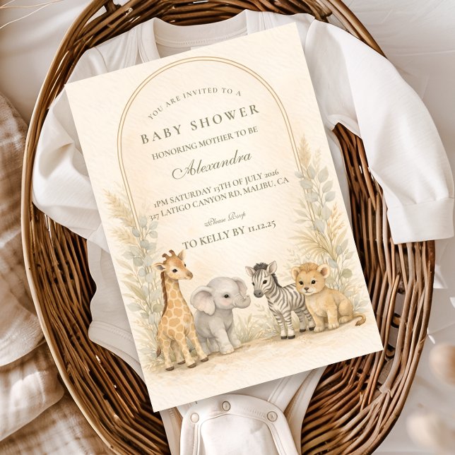 Convite Soft Safari Jungle Baby Shower (Criador carregado)