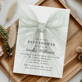 Convite Soft Sage Bow Elegant Neutral Baby Shower
