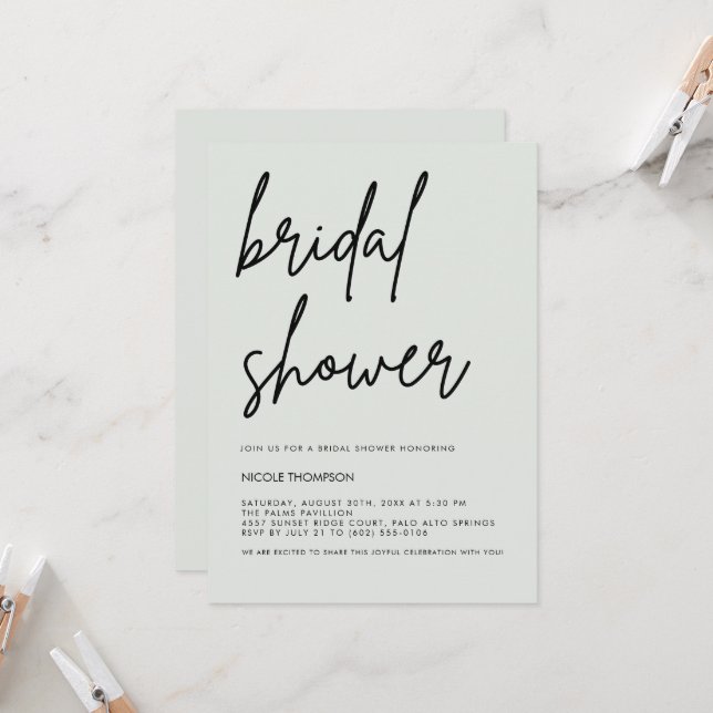 Convite Soft Sage Script Modern Bridal Shower Invitation  (Frente/Verso In Situ)