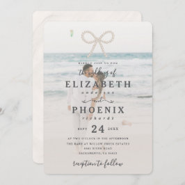 Convite Soft Simple Pearl Bow Custom Photo Elegant Wedding