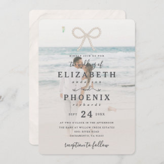 Convite Soft Simple Pearl Bow Custom Photo Elegant Wedding