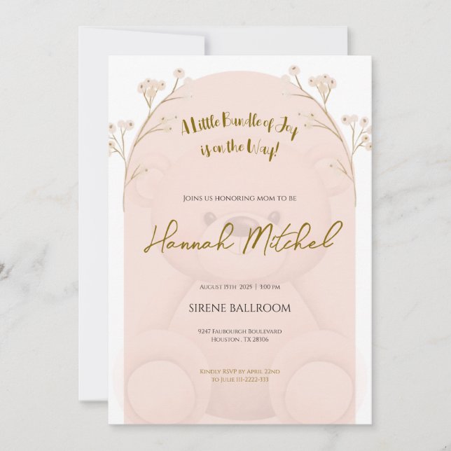 Convite Soft Teddy Bear Baby Shower Invitation (Frente)