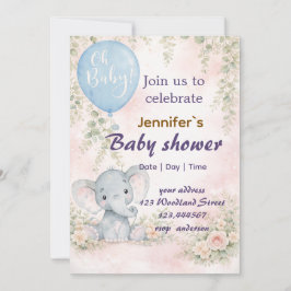 Convite soft water colour floral teddy bear  Invitation