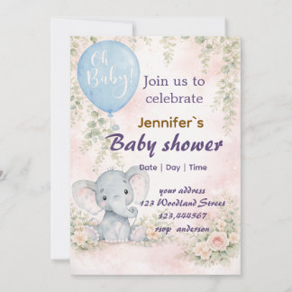 Convite soft water colour floral teddy bear  Invitation