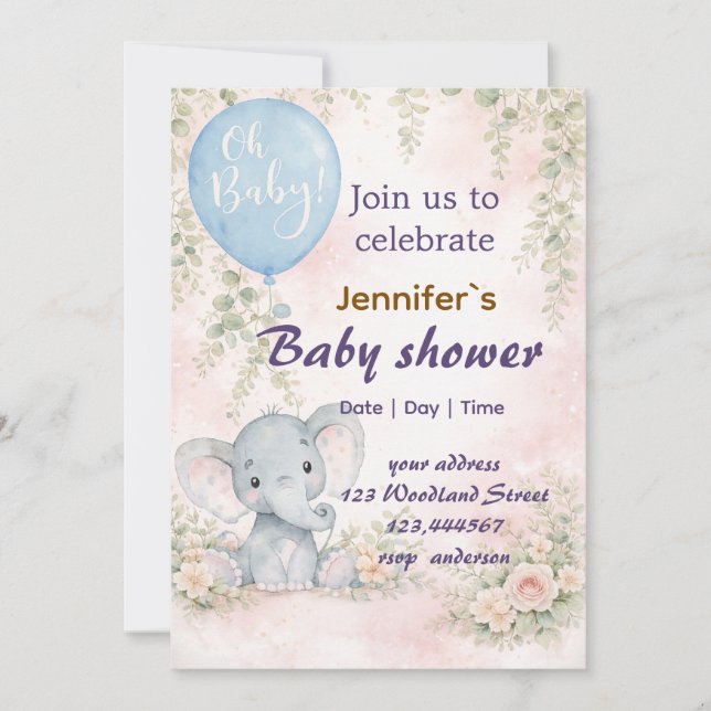 Convite soft water colour floral teddy bear  Invitation (Frente)