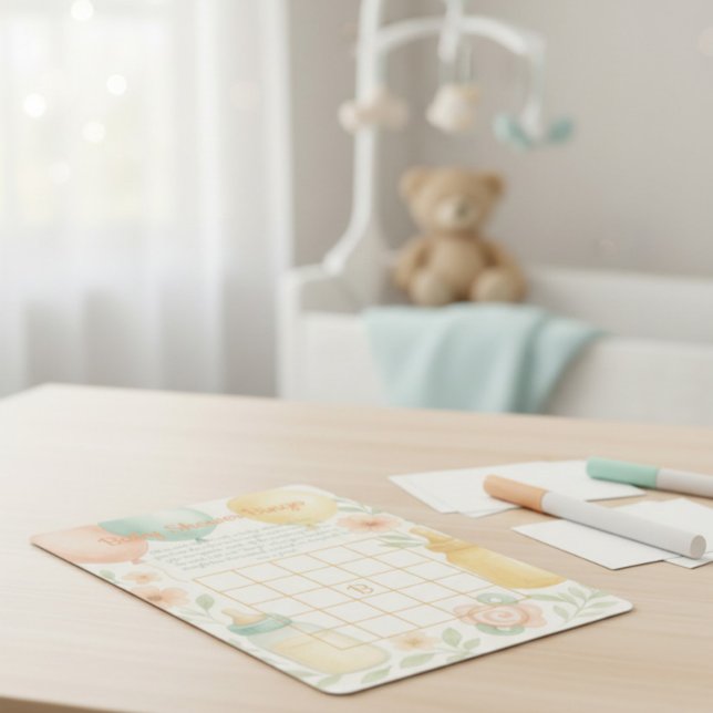 Convite Soft Watercolor Baby Shower Bingo Card  (Criador carregado)