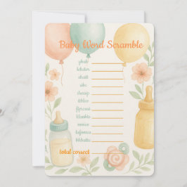 Convite Soft Watercolor Baby Shower Word Scramble Game