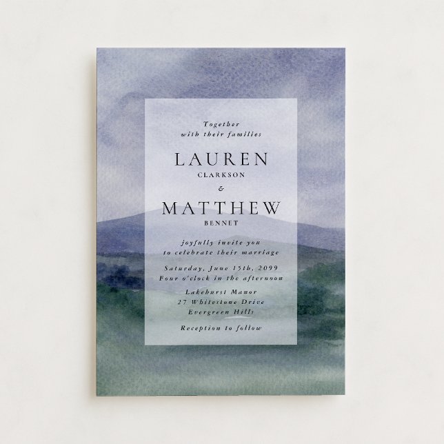 Convite Soft Watercolor Mountain Landscape Wedding  (Criador carregado)