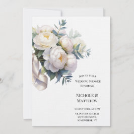 Convite Soft White Peony with Eucalyptus Wedding Shower