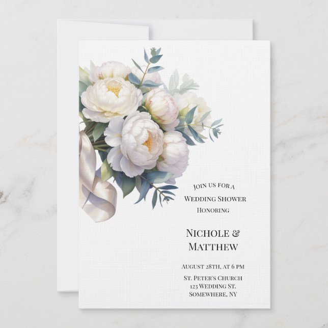 Convite Soft White Peony with Eucalyptus Wedding Shower (Frente)