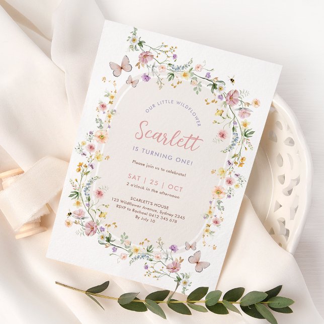 Convite Soft Wildflower Butterfly Girl Birthday Party (Criador carregado)