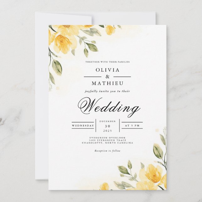 Convite Soft Yellow Botanical Flourish Wedding (Frente)