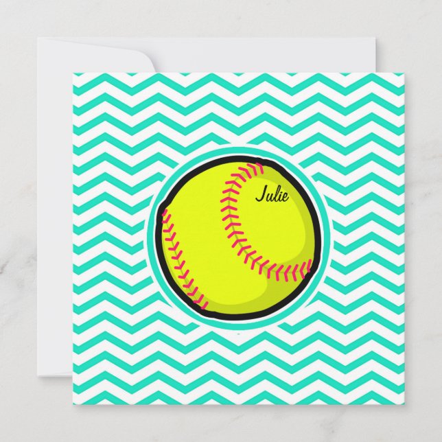 Convite Softball; Aqua Green Chevron (Frente)