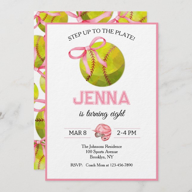 Convite Softball Birthday (Frente/Verso)