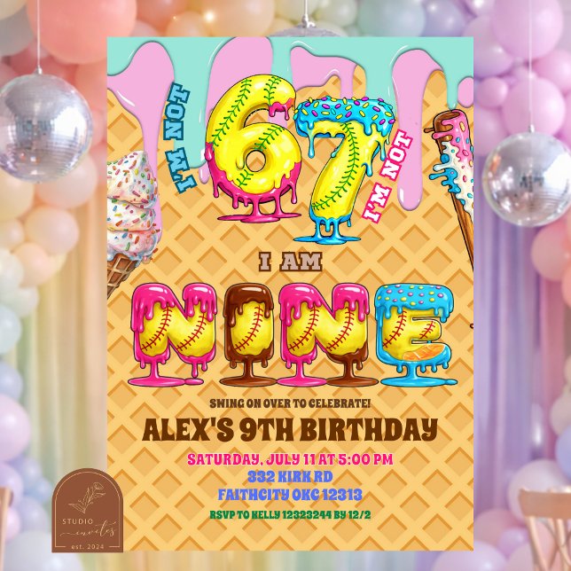 Convite Softball Ice Ceam Drip Six Seven boy 9th Birt (Criador carregado)