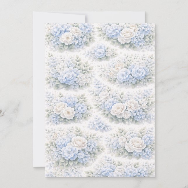 Convite SoftBlue Floral Pattern Elegant Romantic Botanical (Frente)