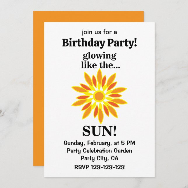 Convite Sol Brilhando Como A Festa de aniversário Do Sol (Frente/Verso)