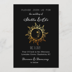 Convite Sol Celestial Dourado e Casamento Lua