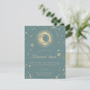 Convite Sol Celestial Dourado E Estrelas Luas Mint Verde