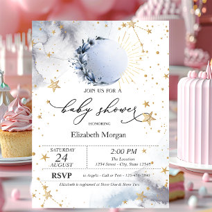 Convite Sol Celestial,Lua Azul,Chá de fraldas de Estrelas