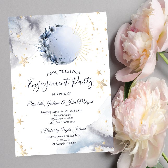 Convite Sol Celestial,Lua Azul,Estrelas (Criador carregado)