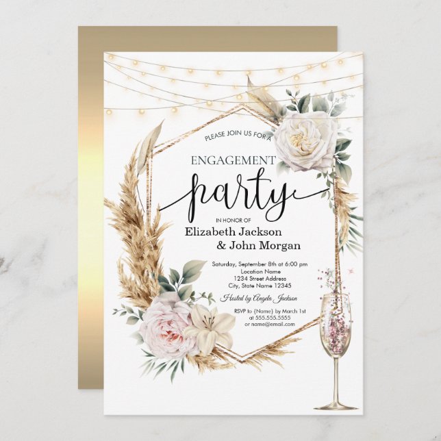 Convite Sol Celestial,Lua,Noivado de estrelas (Frente/Verso)