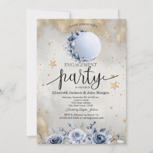 Convite Sol Celestial,Rosa Azul Lua  Estrelas Noivado