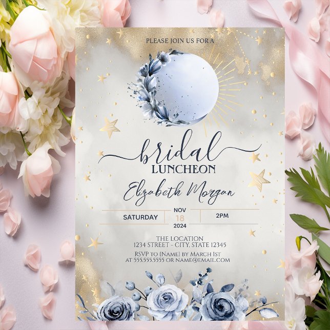 Convite Sol Celestial, Rosas de Lua Azul Almoço de Noiva (Criador carregado)