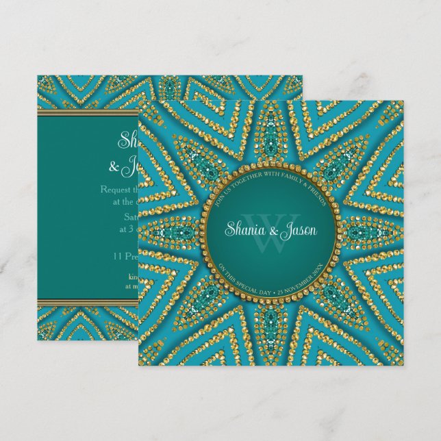 Convite Sol Dourado & Brilho Azul da Boêmia Oriental (Frente/Verso)