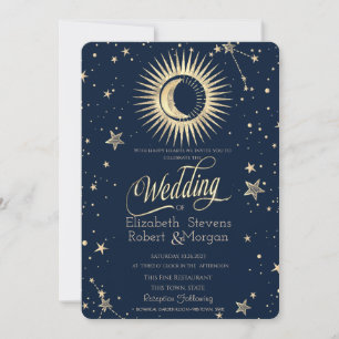 Convite Sol Dourado Celestial E Estrelas De Casamento Lua