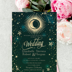 Convite Sol Dourado Celestial E Estrelas Lua Casamento Ver