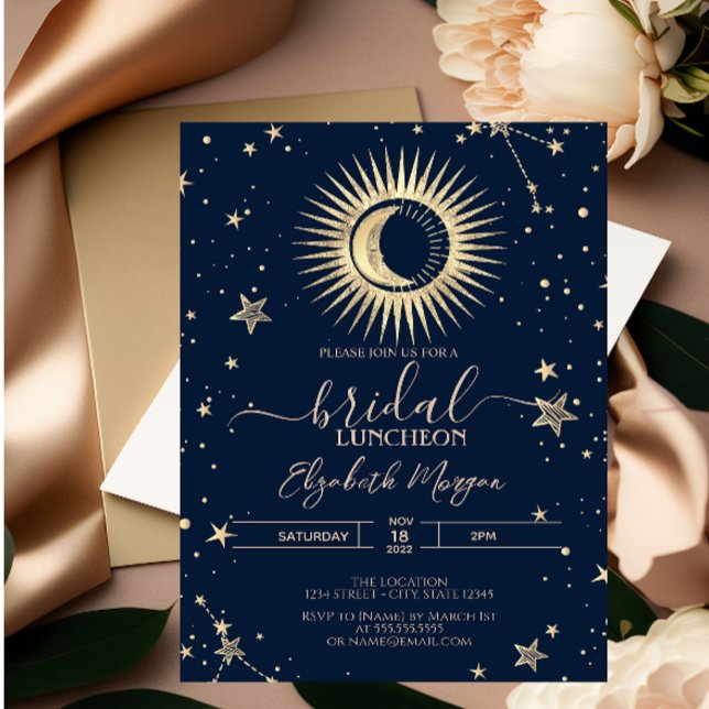 Convite Sol Dourado Celestial E Estrelas Lua Jantar de Noi (Criador carregado)