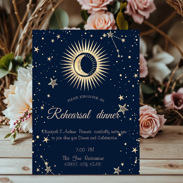 Convite Sol Dourado Celestial e Lua Estrelas  (Criador carregado)