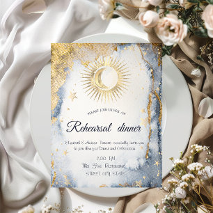 Convite Sol Dourado Celestial,Lua,Estrelas Aquarela