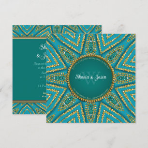 Convite Sol dourado da Boêmia Oriental e brilho azul-esver