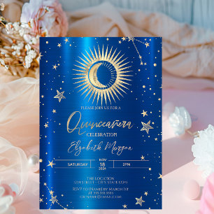 Convite Sol Dourado E Lua Estrelas Quinceanera Metálico Az